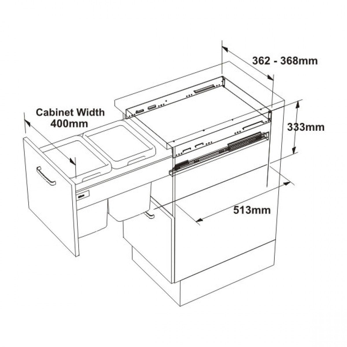 Deluxe S/C 26L Waste Bin For 400mm Cabinet Soft Close Storage Arova Kitchens & Bathrooms 