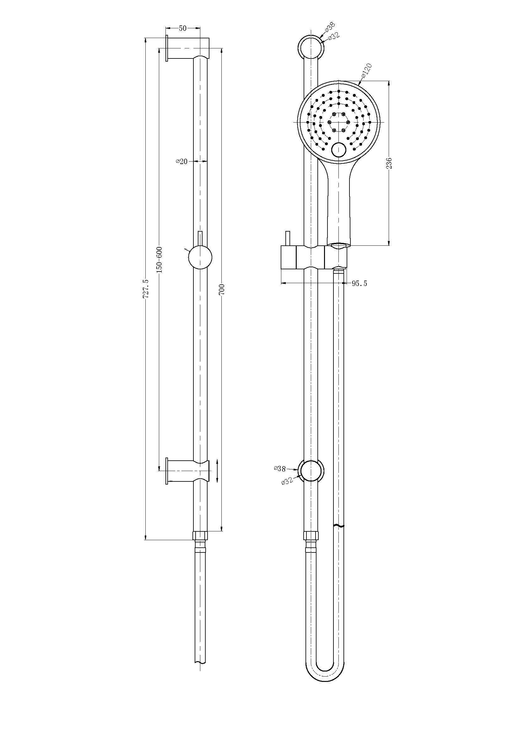 Dolce 3 Function Rail Shower Gun Metal YSW314-GM Showers Nero 
