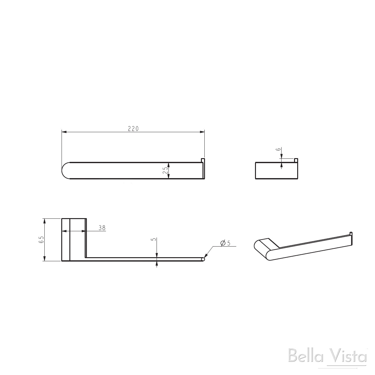 Hand Towel Holder Chrome - Pradus - 'Curved' Accessories Bella Vista 
