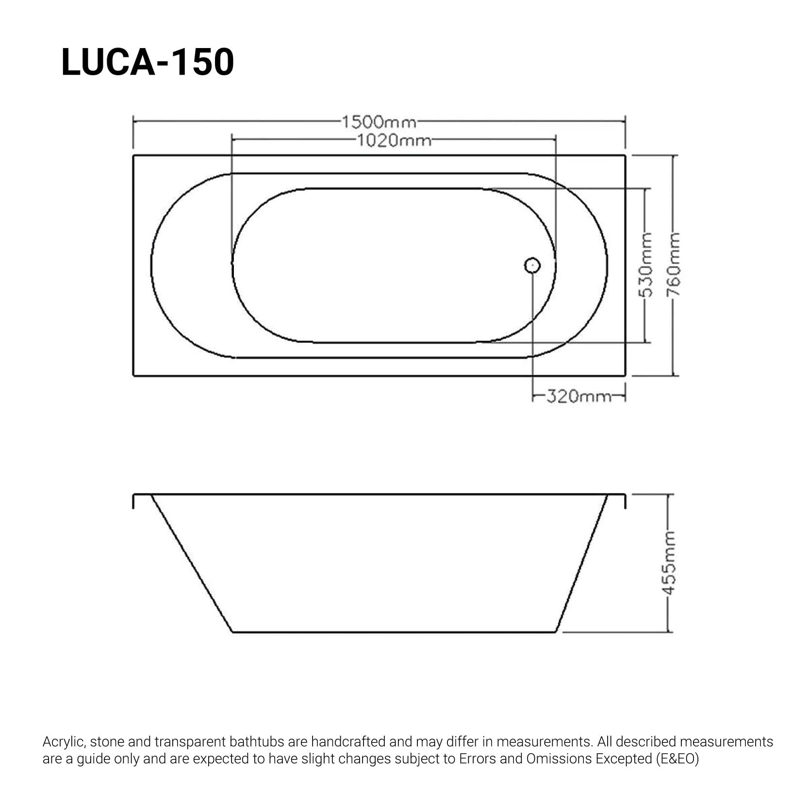 LUCA Reinforced Drop In Bath Tub Acrylic Baths Arova 