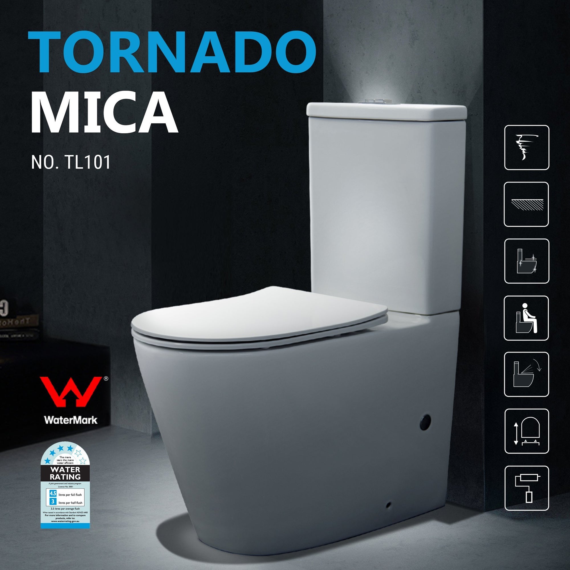 Mica Wall Faced Tornado Flush Toilet Suite Toilets Arova 