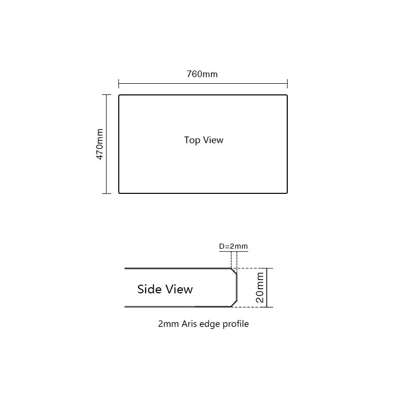 Ivory 760x470mm vanity benchtop dimensions with 20mm thickness and 2mm Aris edge profile