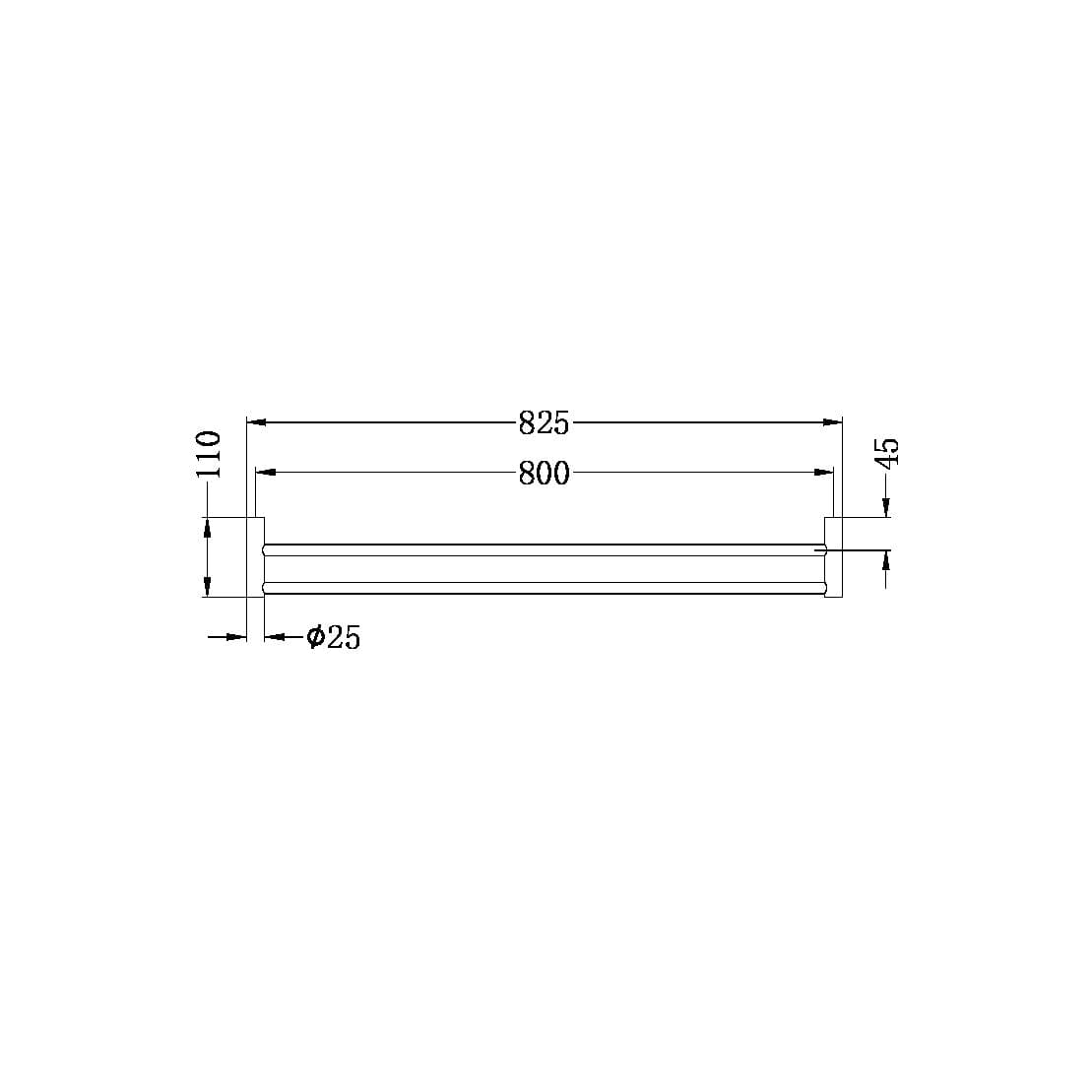 New MECCA Double Towel Rail 800MM Chrome 2330D-CH Accessories Nero