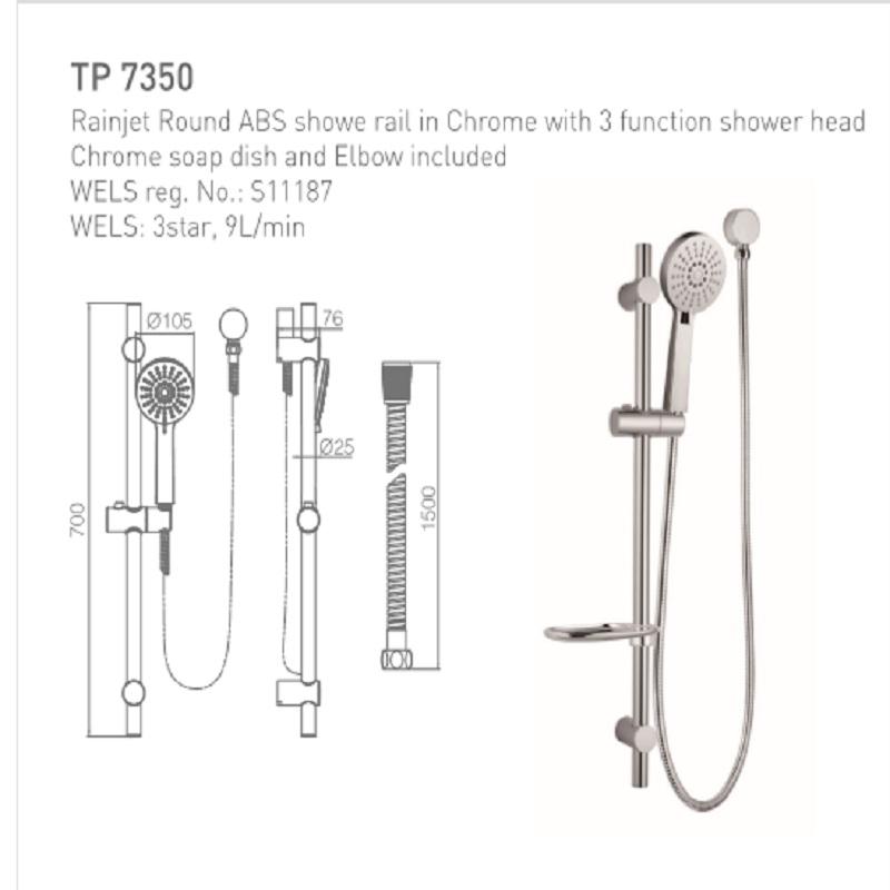 NIXON ABS Shower Rail With 3 Function Shower Head And Elbow included in Gun Metal Showers ECT 