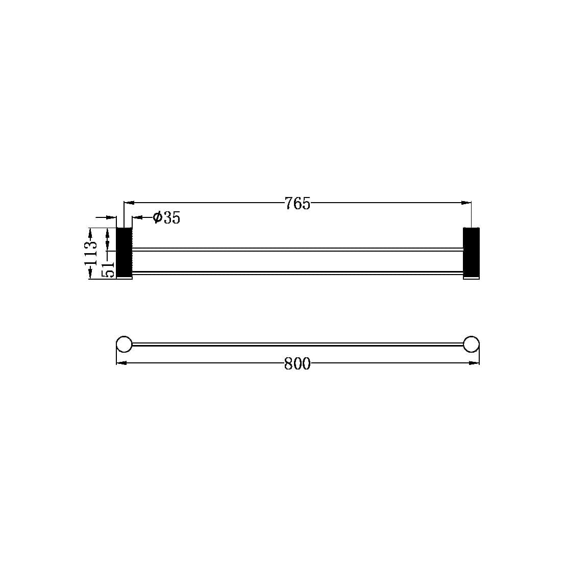 OPAL Double Towel Rail Brushed Nickel 800MM 2530D-BN Accessories Nero