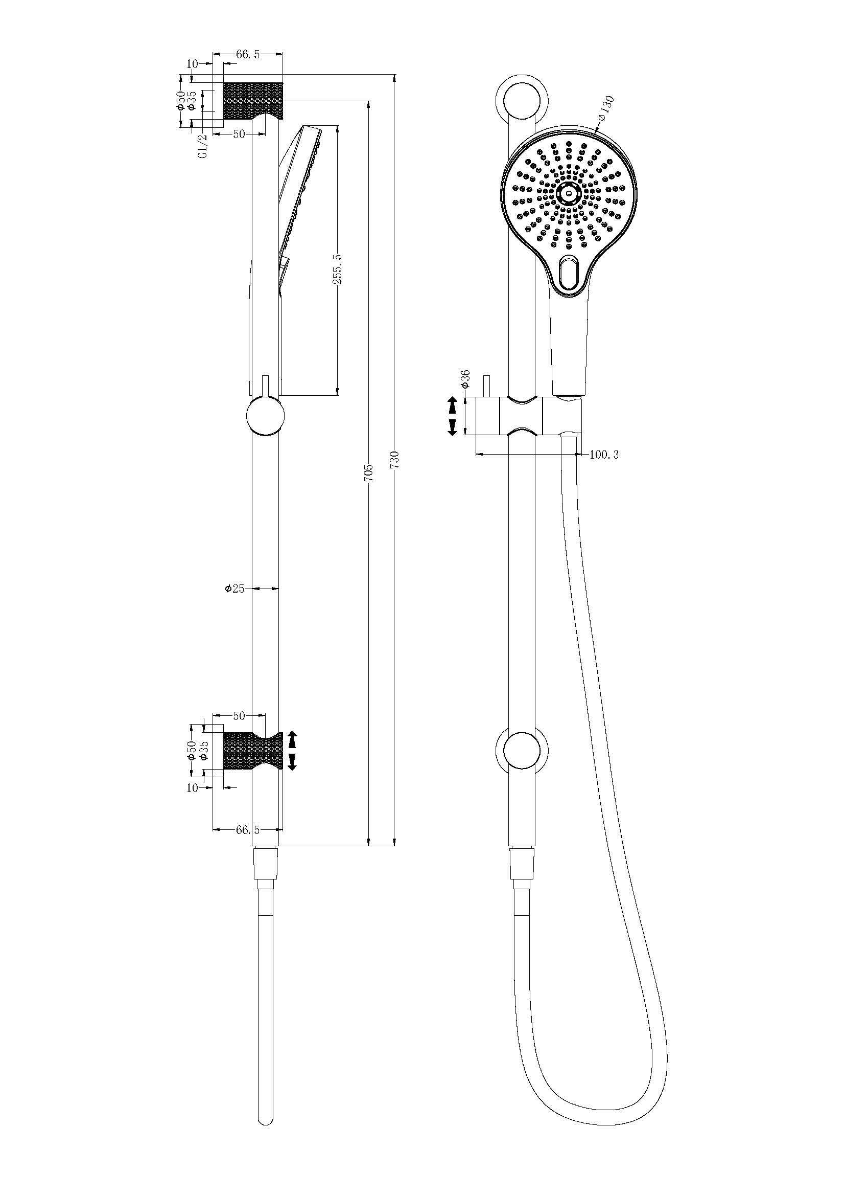 Opal Shower Rail Graphite YSW2519-05D-GR Showers Nero 