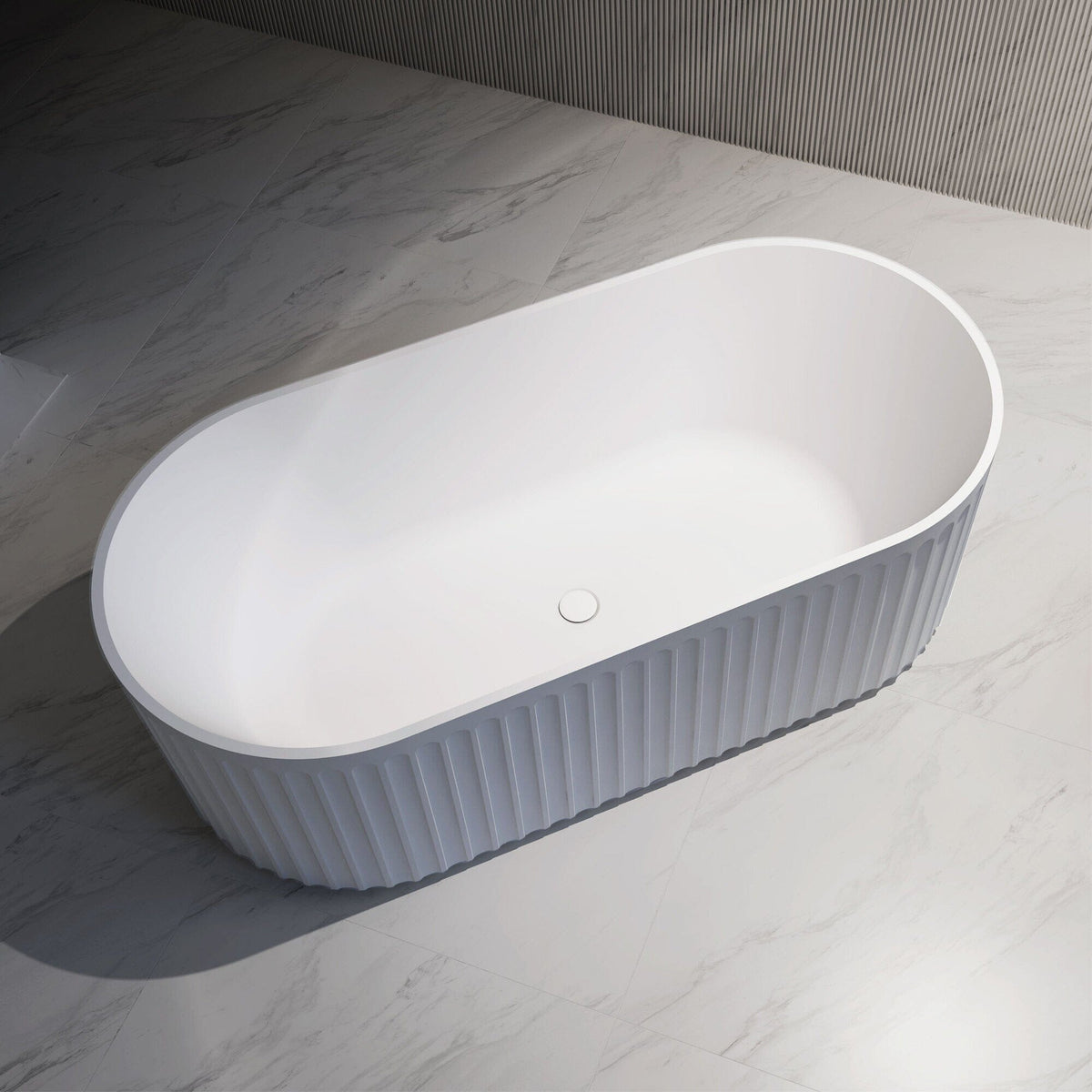ORI 1700mm V Groove Fluted Freestanding Bathtub Matte White
