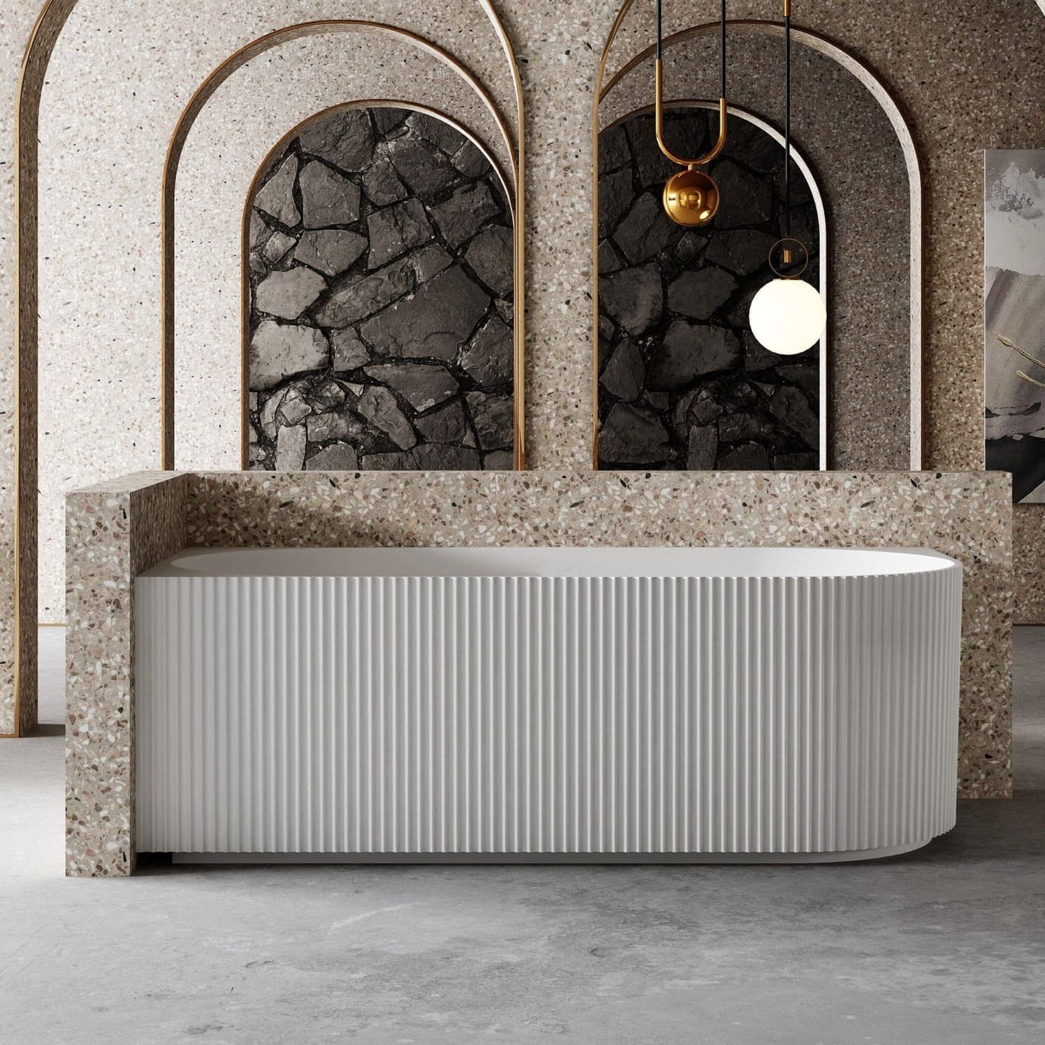 RORY 1500mm V-Groove Fluted Left Corner Free Standing Bathtub Matte White Baths AROVA