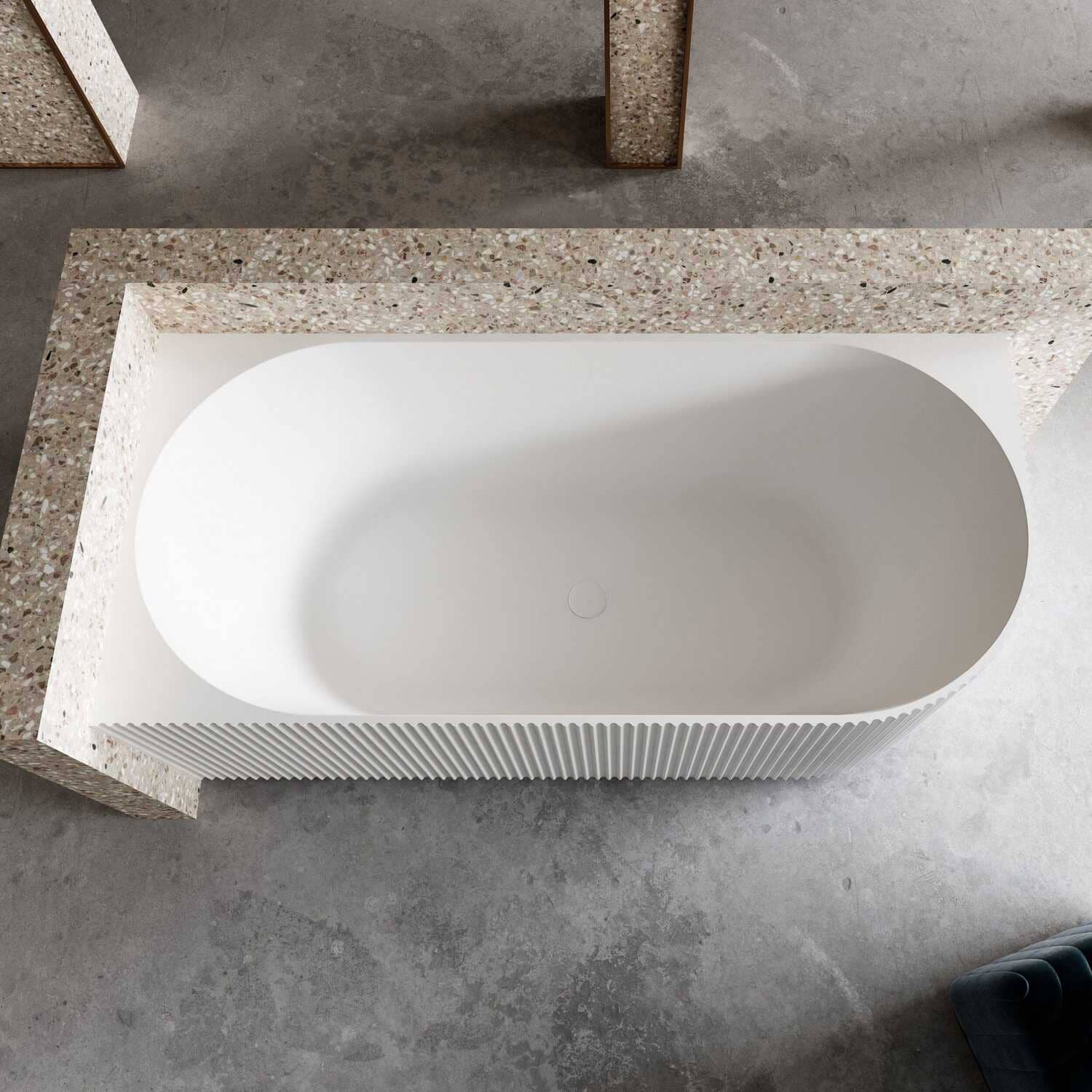 RORY 1500mm V-Groove Fluted Left Corner Free Standing Bathtub Matte White Baths AROVA